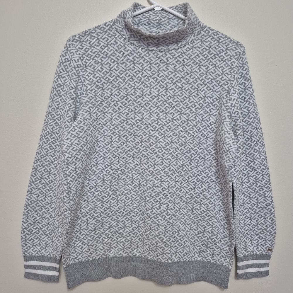 Tommy Hilfiger Womens Preppy Grey Monogram Mock Neck Sweater – Size Large - Picture 2 of 6